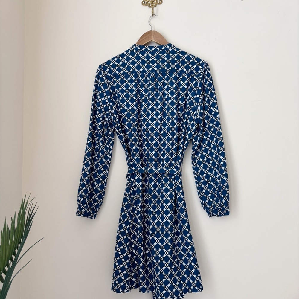 UNTUCKit Blue Belted Geometric Print Shirt Dress Sz 10 - Picture 5 of 11